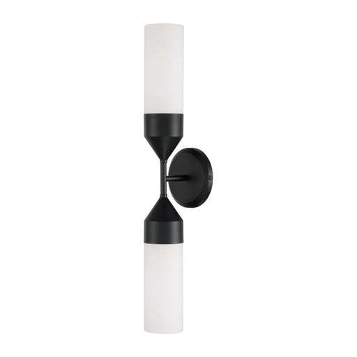 Capital 2-Light Cylindrical Sconce in Matte Black with Soft White Glass