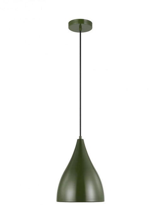 Visual Comfort & Co. Studio Collection Oden modern mid-century 1-light indoor dimmable small pendant in olive finish with olive finish shad