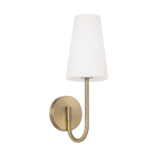 1-light Armed Sconce In Aged Brass With Tapered Soft White Glass | 655211AD-550