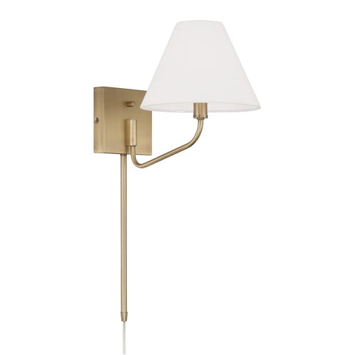 1-lt Swivel Armed Sconce In Aged Brass & Tapered White Fabric Shade W/ Optional Plug-in & Cord Cover | 656611AD-714