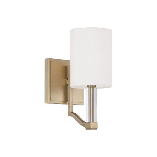 1-lt Wallchiere Sconce In Matte Brass With Clear Acrylic Accents And Cylindrical White Fabric Shades | 657011MA-715