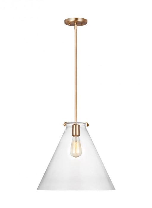 Visual Comfort & Co. Studio Collection Kate transitional 1-light indoor dimmable cone ceiling hanging single pendant light in satin brass g