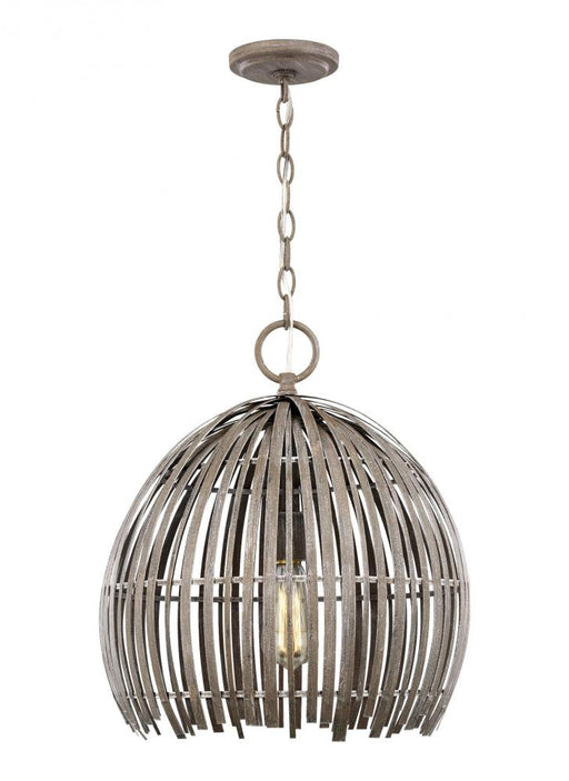 Visual Comfort & Co. Studio Collection Hanalei contemporary medium 1-light indoor dimmable pendant hanging chandelier light in washed pine