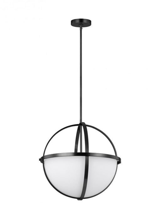 Generation Lighting Alturas indoor dimmable LED 3-light pendant in a midnight black finish and etched white glass shades | 6624603EN3-112