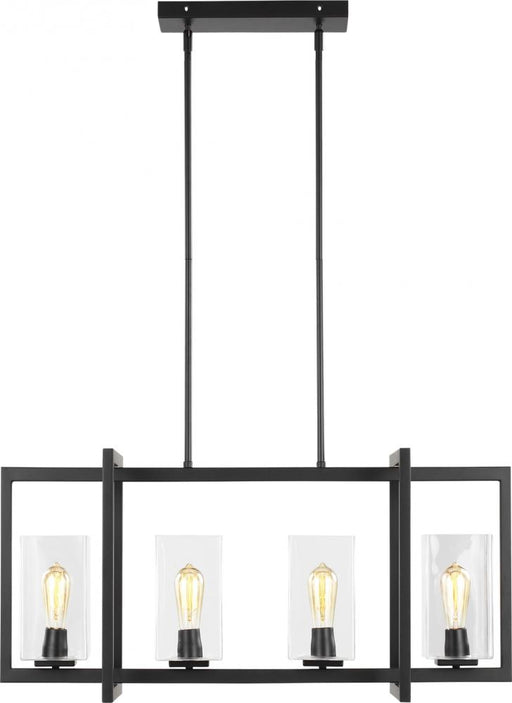 Generation Lighting Mitte transitional 4-light indoor dimmable linear island ceiling pendant hanging chandelier light in