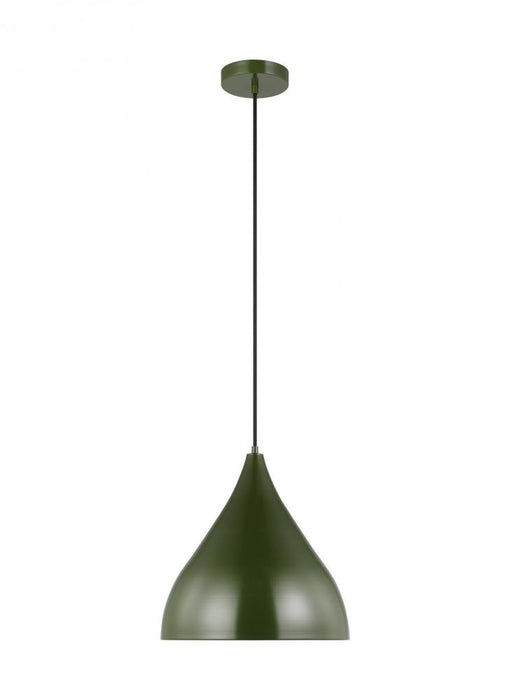 Visual Comfort & Co. Studio Collection Oden modern mid-century 1-light indoor dimmable medium pendant in olive finish with olive finish sha