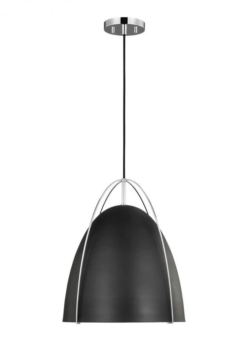 Visual Comfort & Co. Studio Collection Norman modern 1-light indoor dimmable large ceiling hanging single pendant light in chrome silver fi