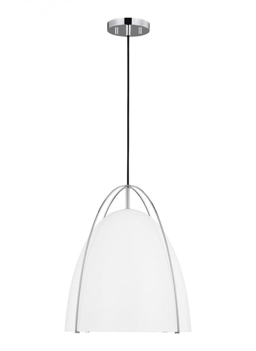 Visual Comfort & Co. Studio Collection Norman modern 1-light LED indoor dimmable large ceiling hanging single pendant light in chrome silve