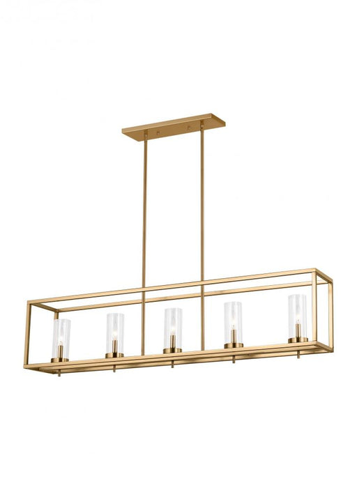 Visual Comfort & Co. Studio Collection Zire dimmable indoor 5-light island pendant in a satin brass finish with clear glass shade