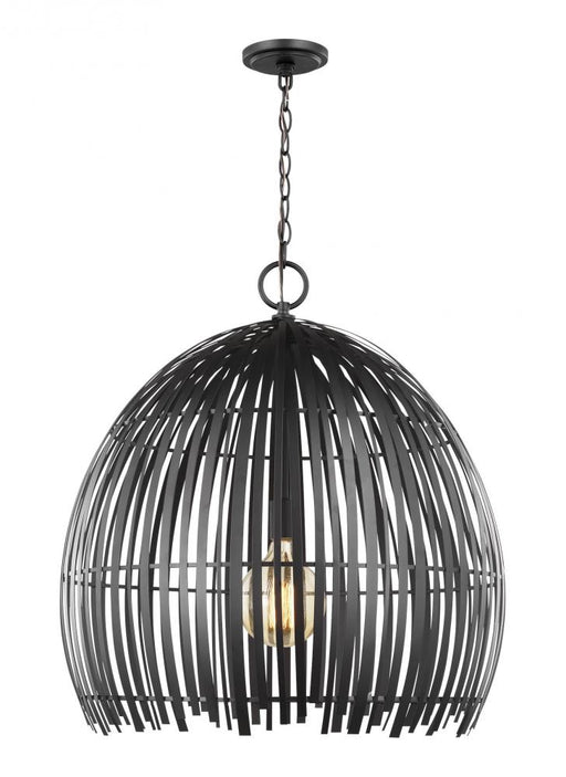 Visual Comfort & Co. Studio Collection Hanalei contemporary large 1-light indoor dimmable pendant hanging chandelier light in midnight blac