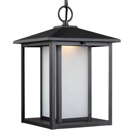 Generation Lighting Hunnington contemporary 1-light outdoor exterior led outdoor pendant in black finish with etched see