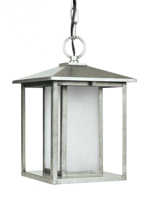 Generation Lighting Hunnington contemporary 1-light LED outdoor exterior pendant in weathered pewter grey finish with et
