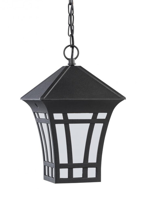 Generation Lighting Herrington transitional 1-light LED outdoor exterior hanging ceiling pendant in black finish with et