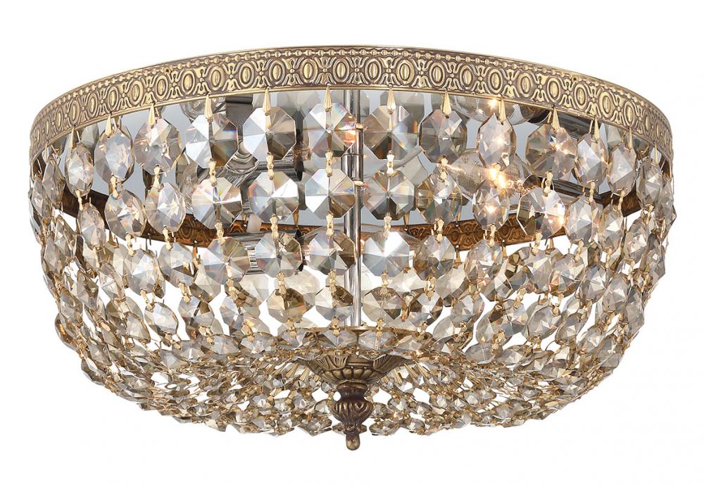 Crystorama Crystorama 3 Light Golden Teak Hand Cut Crystal Olde Brass Flush Mount