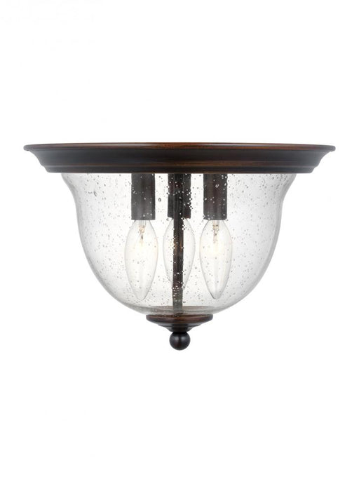 Generation Lighting Belton transitional 3-light indoor dimmable ceiling flush mount in bronze finish with clear seeded g