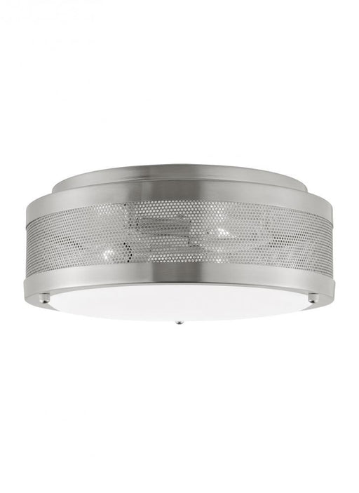 Visual Comfort & Co. Studio Collection Vander transitional 3-light indoor/outdoor dimmable medium ceiling flush mount in brushed nickel sil