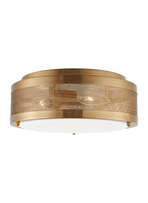 Visual Comfort & Co. Studio Collection Vander transitional 3-light LED indoor/outdoor dimmable medium ceiling flush mount in satin brass go