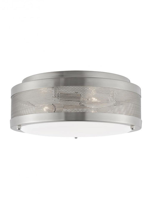 Visual Comfort & Co. Studio Collection Vander transitional 3-light LED indoor/outdoor dimmable medium ceiling flush mount in brushed nickel