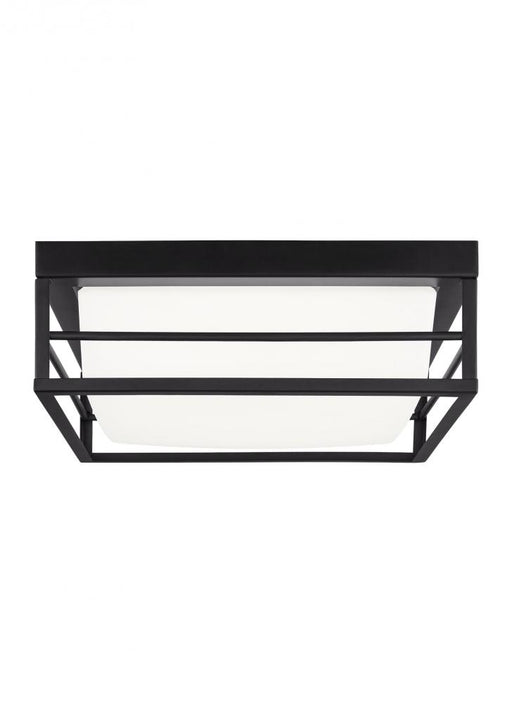 Visual Comfort & Co. Studio Collection Dearborn modern 1-light LED indoor medium ceiling flush mount in midnight black finish with etched w