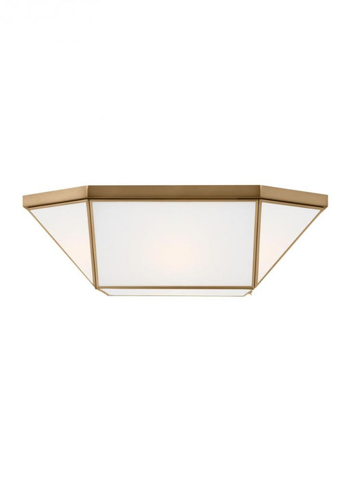 Visual Comfort & Co. Studio Collection Morrison modern 4-light indoor dimmable ceiling flush mount in satin brass gold finish with smooth w