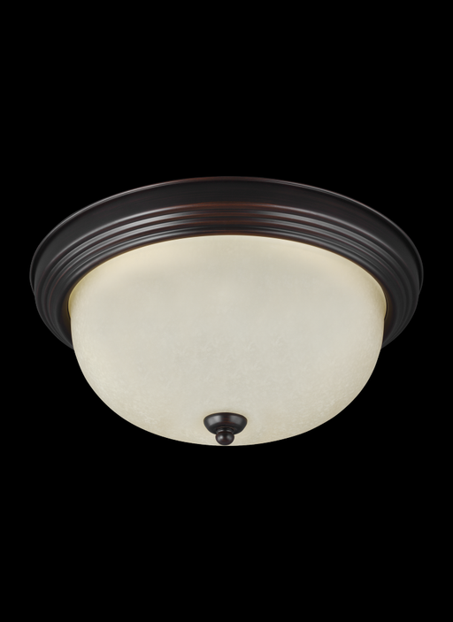 Generation Lighting Geary transitional 1-light indoor dimmable ceiling flush mount fixture in bronze finish with amber s