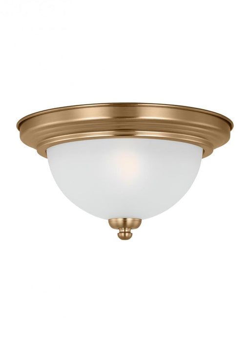 Generation Lighting Geary traditional indoor dimmable 1-light ceiling flush mount in satin brass with a satin etched gla