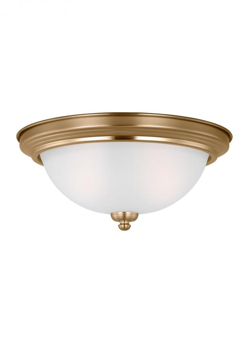Generation Lighting Geary traditional indoor dimmable LED 2-light ceiling flush mount in satin brass with a satin etched