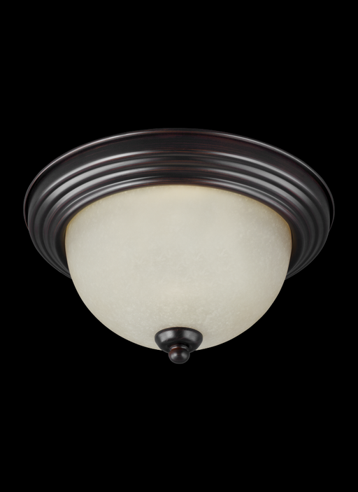Generation Lighting Geary transitional 3-light indoor dimmable ceiling flush mount fixture in bronze finish with amber s