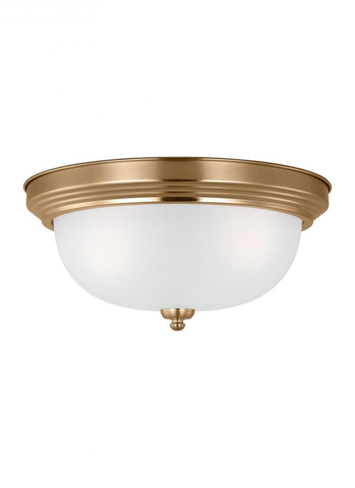 Generation Lighting Geary traditional indoor dimmable LED 3-light ceiling flush mount in satin brass with a satin etched