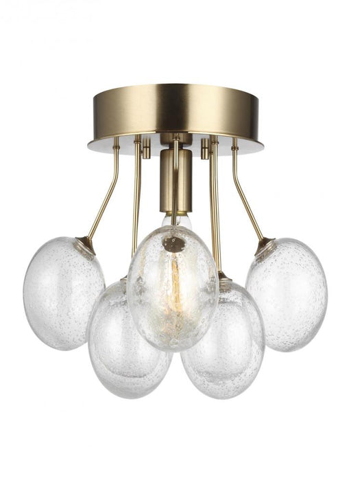 Visual Comfort & Co. Studio Collection Bronzeville mid-century modern 1-light indoor dimmable ceiling semi-flush mount in satin brass gold