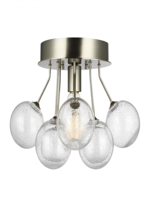 Visual Comfort & Co. Studio Collection Bronzeville mid-century modern 1-light indoor dimmable ceiling semi-flush mount in brushed nickel si