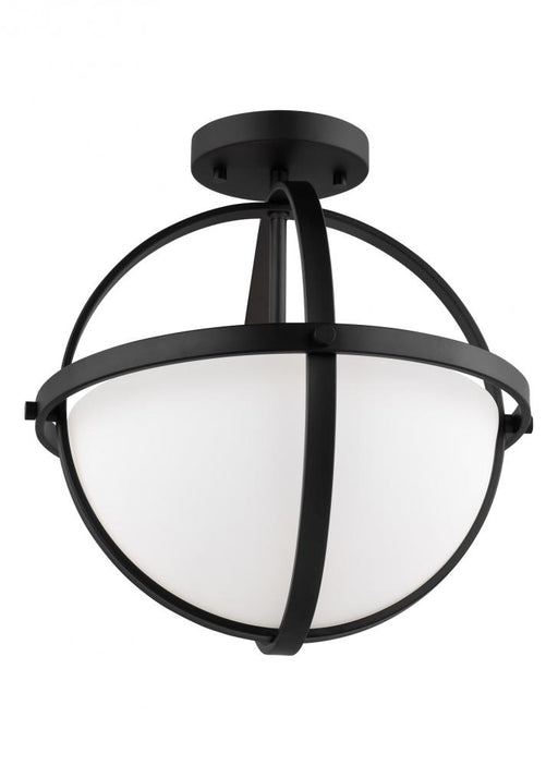 Generation Lighting Alturas indoor dimmable 2-light semi-flush convertible pendant in a midnight black finish and etched