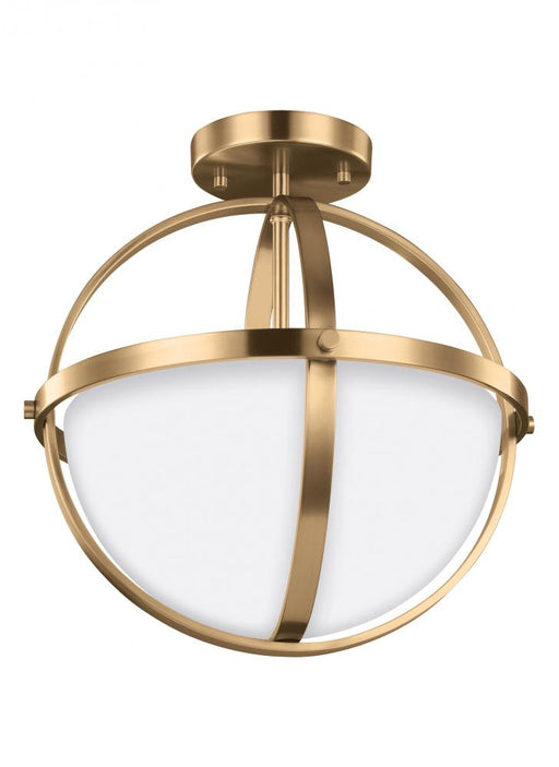 Generation Lighting Alturas contemporary 2-light indoor dimmable ceiling semi-flush mount in satin brass gold finish wit
