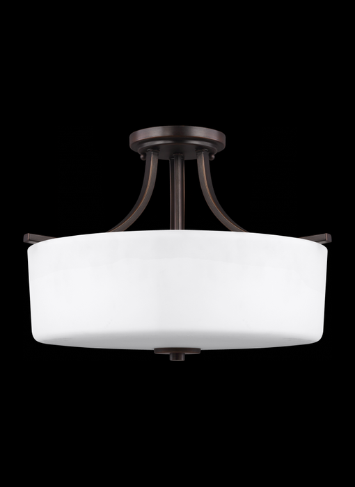 Generation Lighting Canfield modern 3-light indoor dimmable ceiling semi-flush mount in bronze finish with etched white | 7728803-710