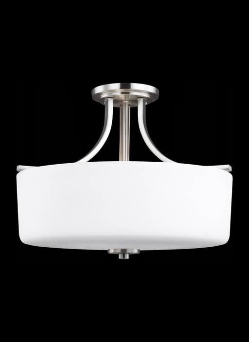 Generation Lighting Canfield modern 3-light indoor dimmable ceiling semi-flush mount in brushed nickel silver finish wit