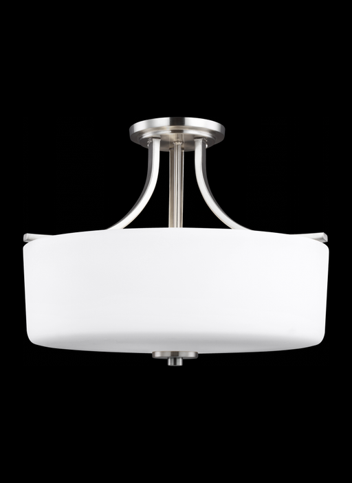 Generation Lighting Canfield modern 3-light indoor dimmable ceiling semi-flush mount in brushed nickel silver finish wit