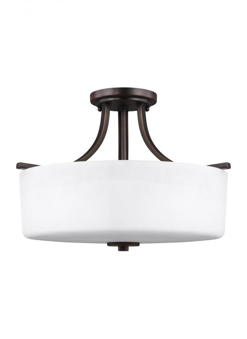 Generation Lighting Canfield modern 3-light LED indoor dimmable ceiling semi-flush mount in bronze finish with etched wh | 7728803EN3-710