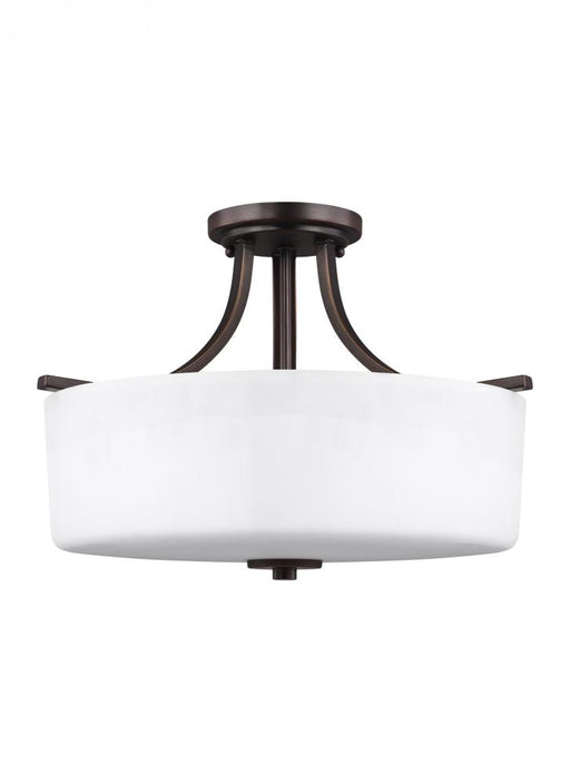 Generation Lighting Canfield modern 3-light LED indoor dimmable ceiling semi-flush mount in bronze finish with etched wh