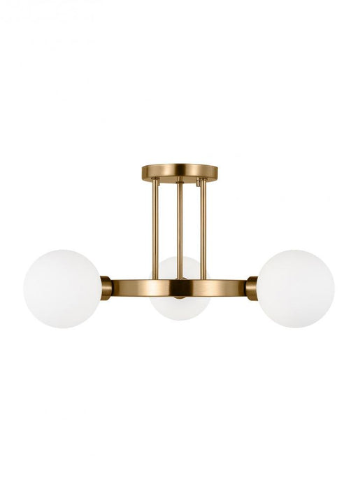 Visual Comfort & Co. Studio Collection Clybourn modern 3-light indoor dimmable semi-flush ceiling mount fixture in satin brass gold finish