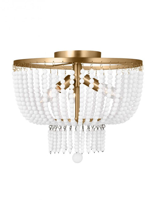 Visual Comfort & Co. Studio Collection Jackie traditional 3-light indoor dimmable ceiling semi-flush mount in satin brass gold finish with