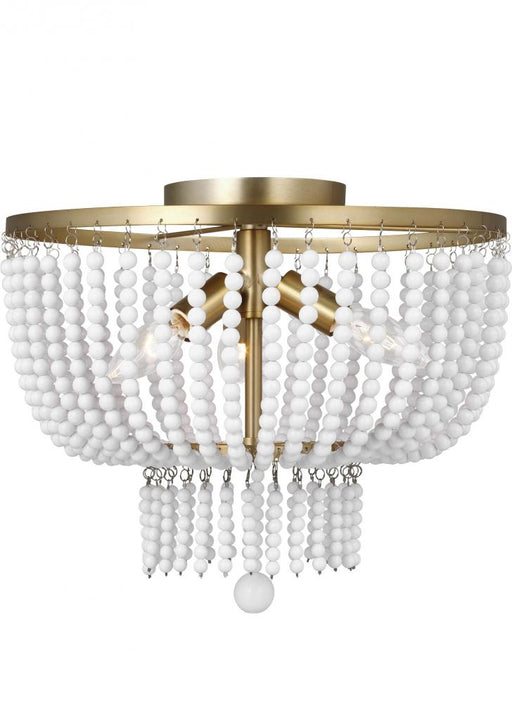 Visual Comfort & Co. Studio Collection Jackie traditional 3-light LED indoor dimmable ceiling semi-flush mount in satin brass gold finish w