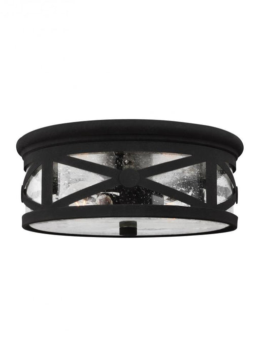 Generation Lighting Outdoor Ceiling traditional 2-light outdoor exterior ceiling flush mount in black finish with clear