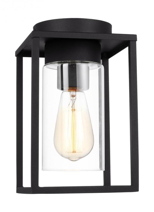 Visual Comfort & Co. Studio Collection Vado modern 1-light outdoor ceiling flush mount in black finish with clear glass panels