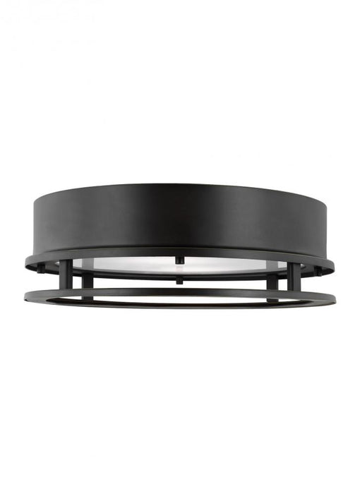 Visual Comfort & Co. Studio Collection Union modern LED outdoor exterior flush mount ceiling light in antique bronze finish and tempered gl