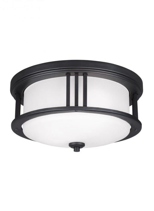 Generation Lighting Crowell contemporary 2-light LED outdoor exterior ceiling flush mount in black finish with satin etc