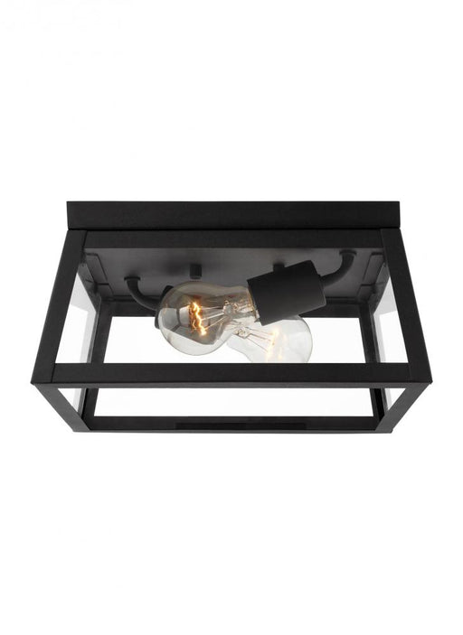 Visual Comfort & Co. Studio Collection Founders modern 2-light outdoor exterior ceiling flush mount in black finish with clear glass panels