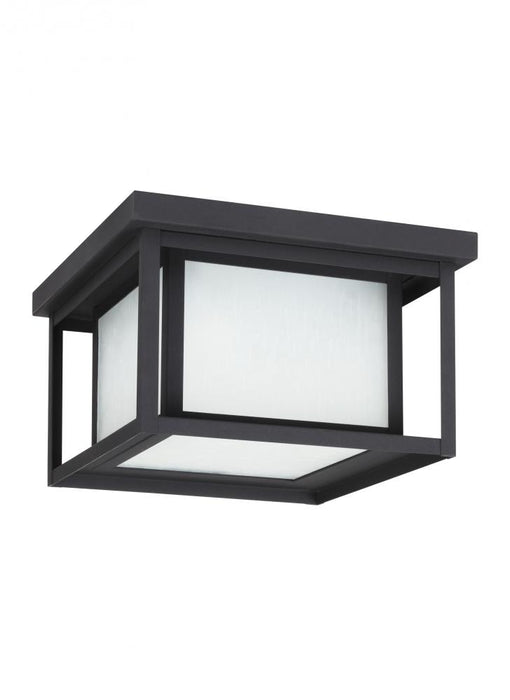 Generation Lighting Hunnington contemporary 2-light outdoor exterior ceiling flush mount in black finish with etched see | 79039-12