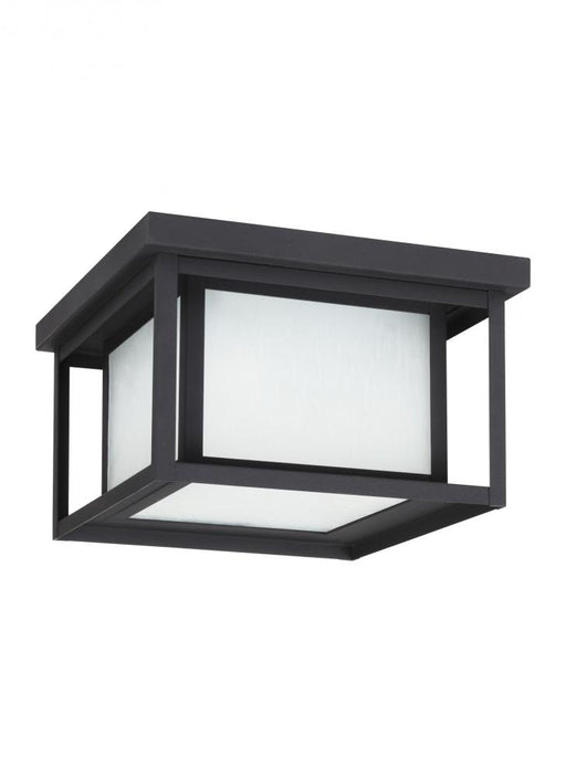 Generation Lighting Hunnington contemporary 2-light outdoor exterior ceiling flush mount in black finish with etched see