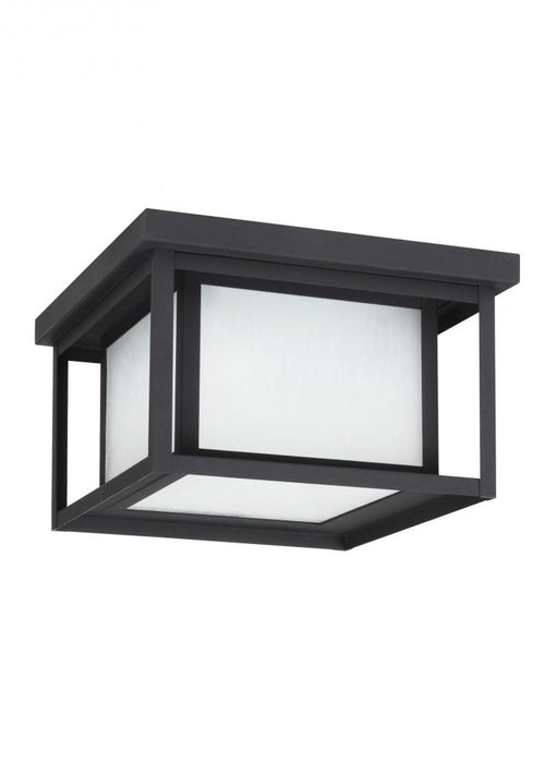 Generation Lighting Hunnington contemporary 2-light LED outdoor exterior ceiling flush mount in black finish with etched | 79039EN3-12