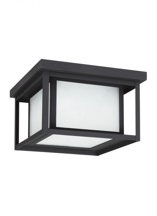 Generation Lighting Hunnington contemporary 2-light LED outdoor exterior ceiling flush mount in black finish with etched